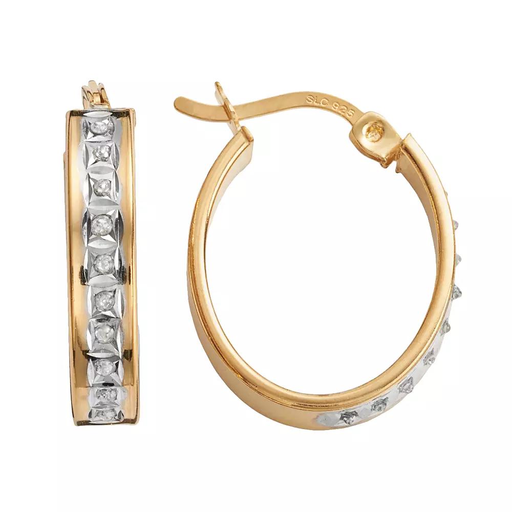 Diamond Mystique 18k Gold Over Silver Diamond Accent Oval Hoop Earrings, Women's, White Product Image