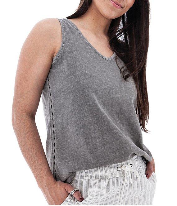 Aventura Simone Organic Cotton Hemp Slub Knit Jersey Soft V-Neck Ladder Lace Trim Tank Product Image