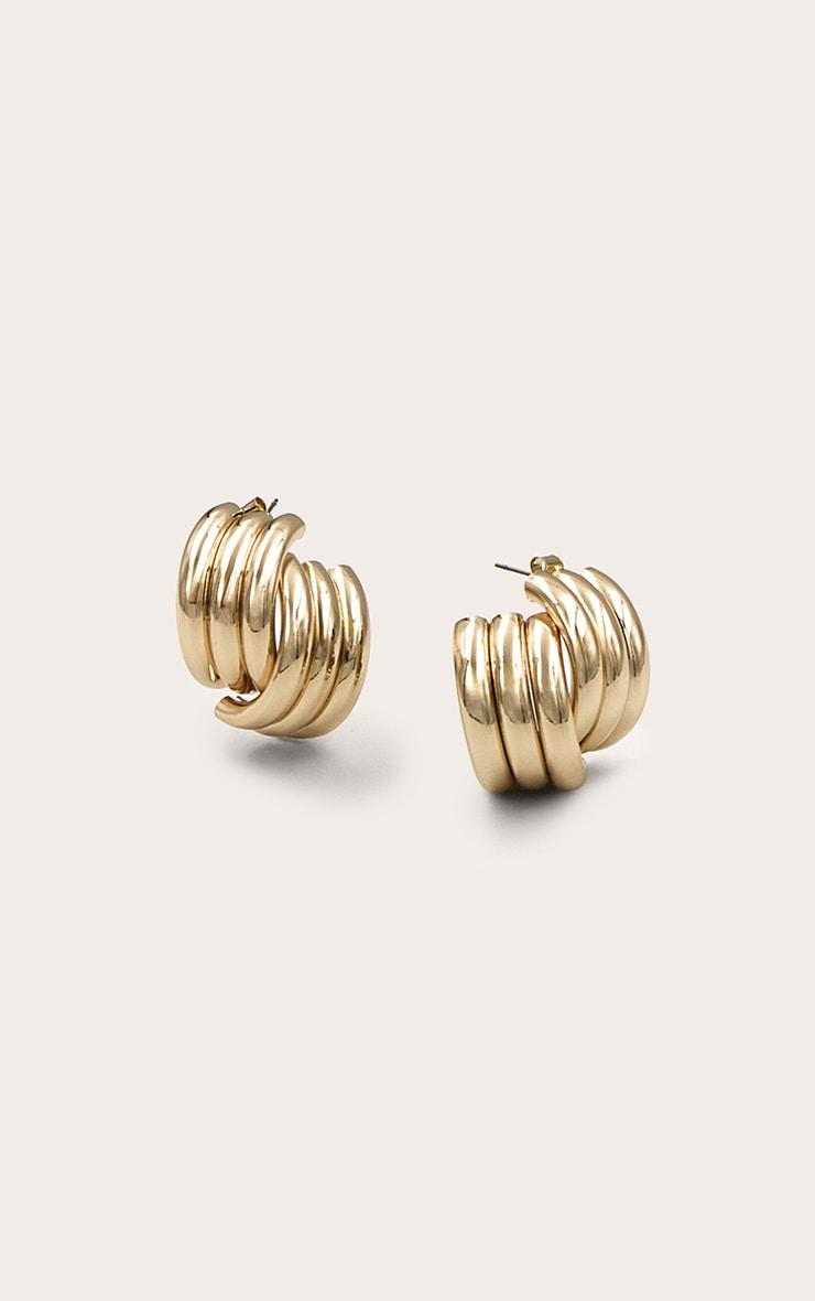 Gold Ribbed Curved Statement Stud Earrings Product Image
