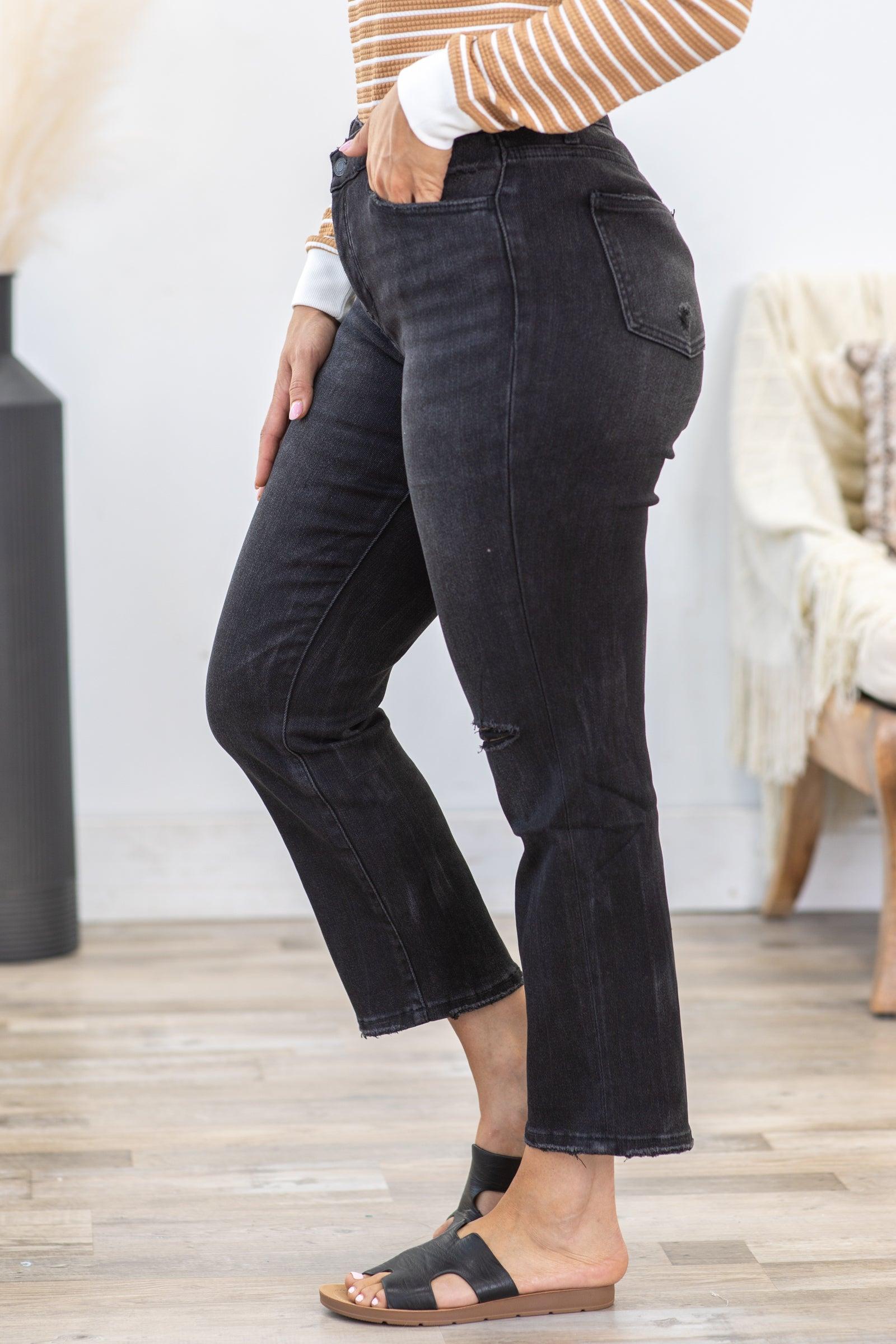 Lovervet Black Distressed Crop Straight Jean Product Image