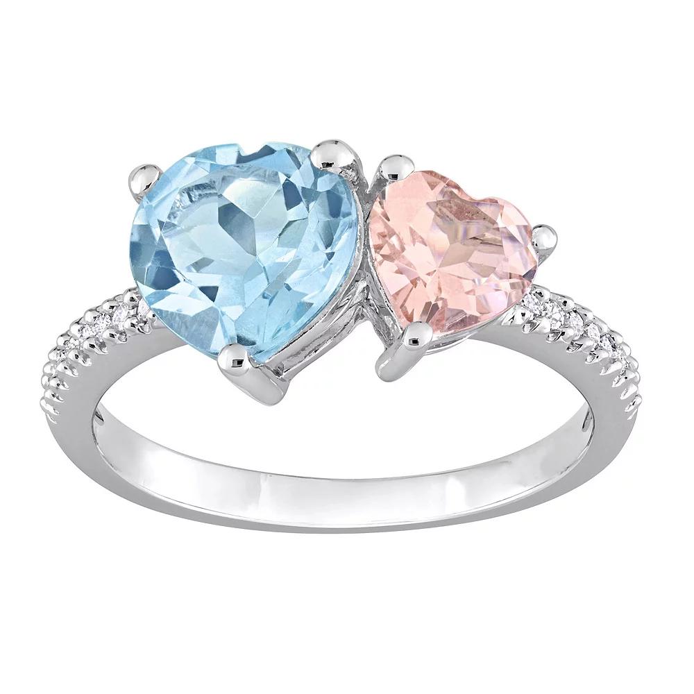Stella Grace Sterling Silver Sky Blue Topaz, Morganite & 1/10 Carat T.W. Diamond Toi & Moi Ring, Women's,  Product Image