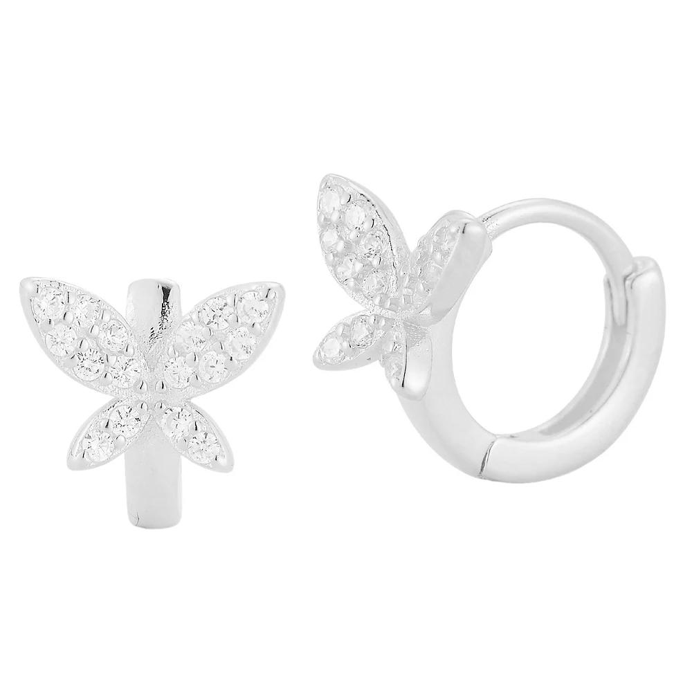 Sunkissed Sterling Cubic Zirconia Butterfly Hoop Earrings, Women's, Silver Tone Product Image