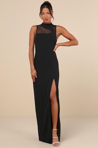 Irresistibly Modern Black Mesh Mock Neck Maxi Dress Product Image