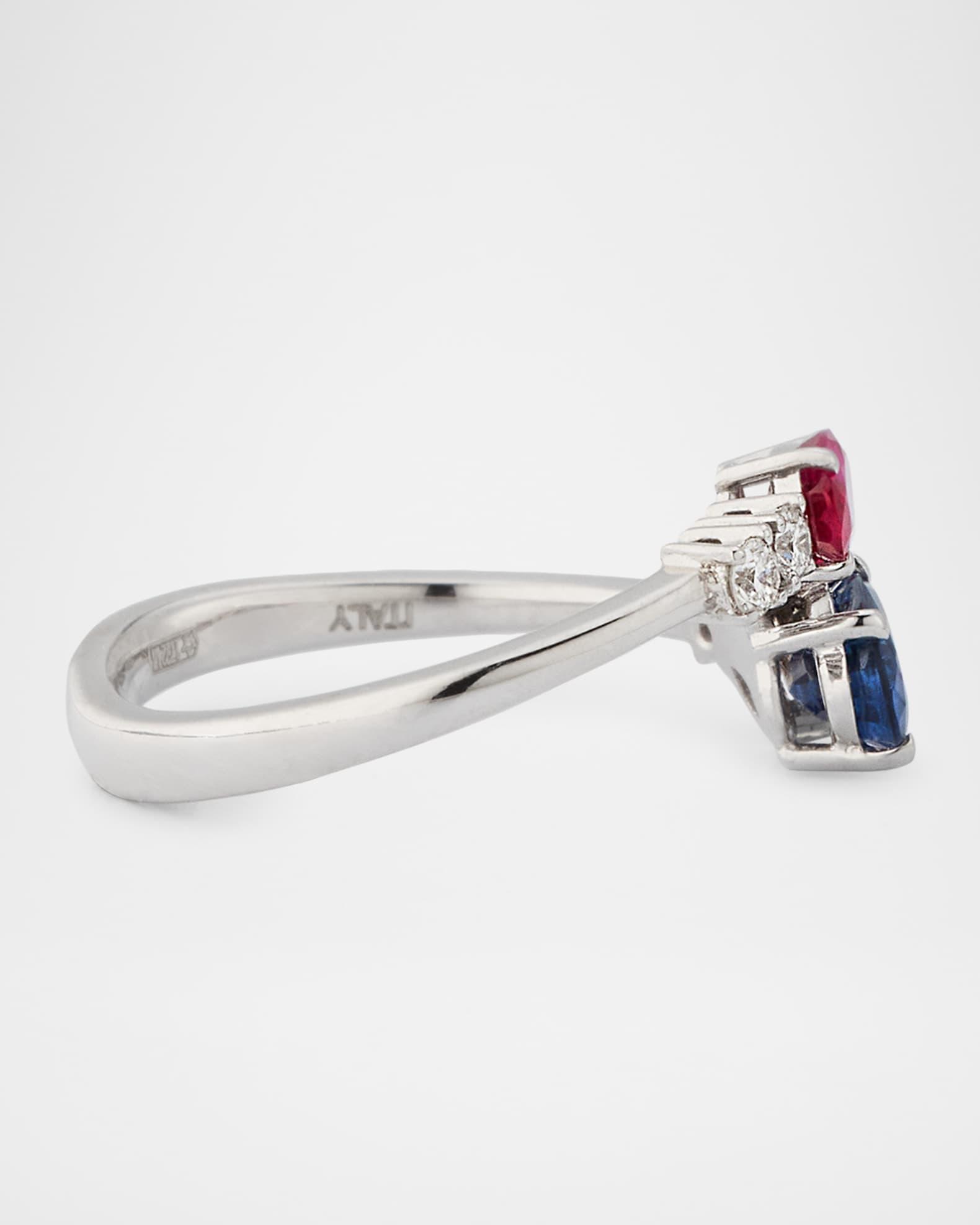 18K White Gold Tricolor Ring with Diamonds, Size 5 Product Image