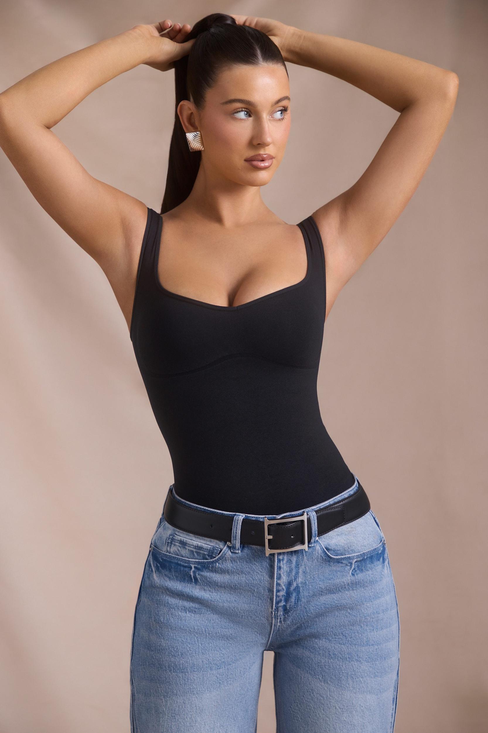 Seamless Sweetheart-Neck Bodysuit in Black Female Product Image