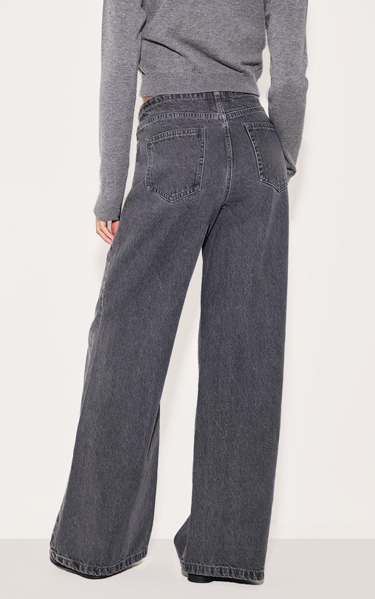 Grey Low Rise Tie Waistband Wide Leg Jeans Product Image