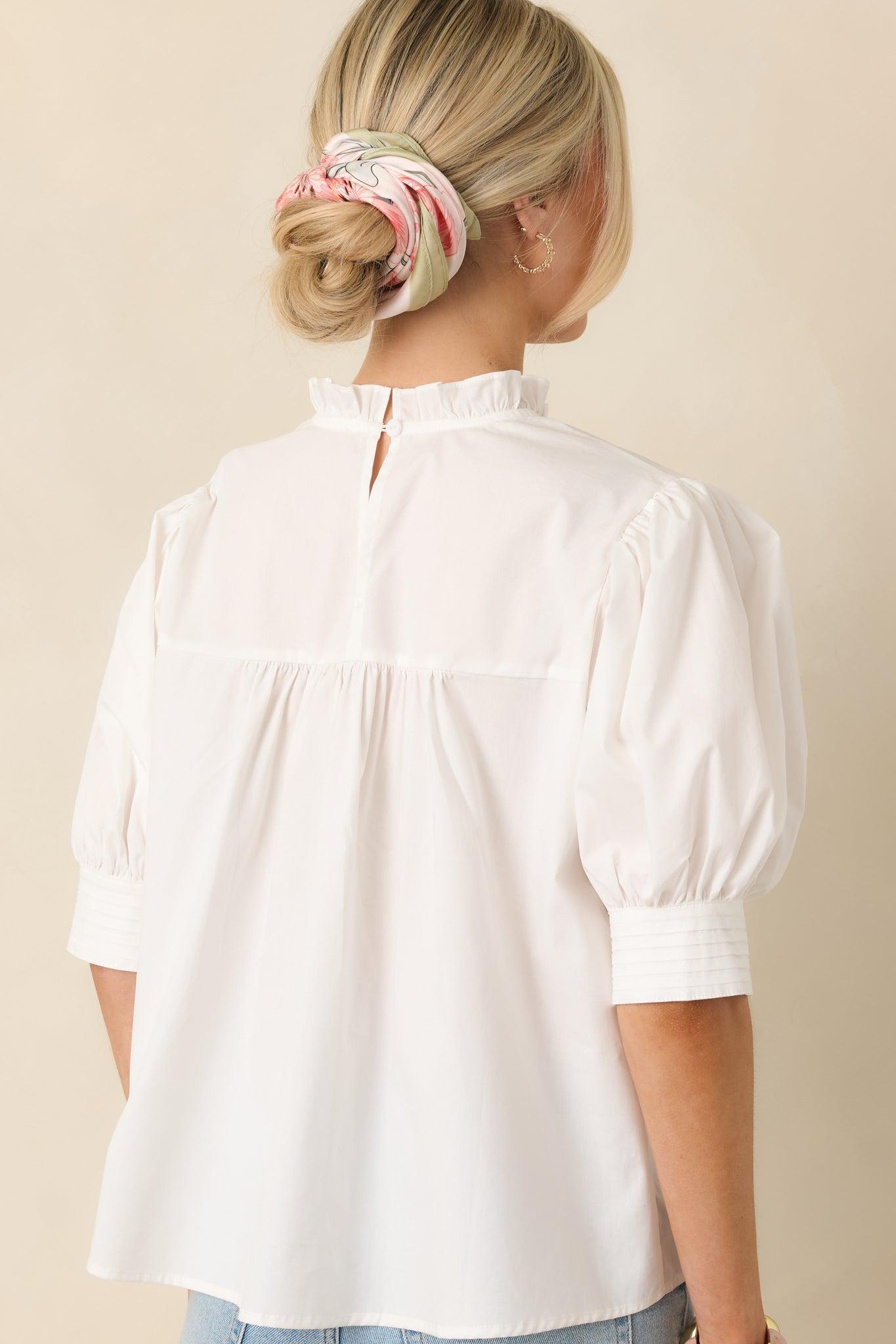 Lines Yet Written White Cotton Pintuck and Lace Puff Sleeve Top Product Image