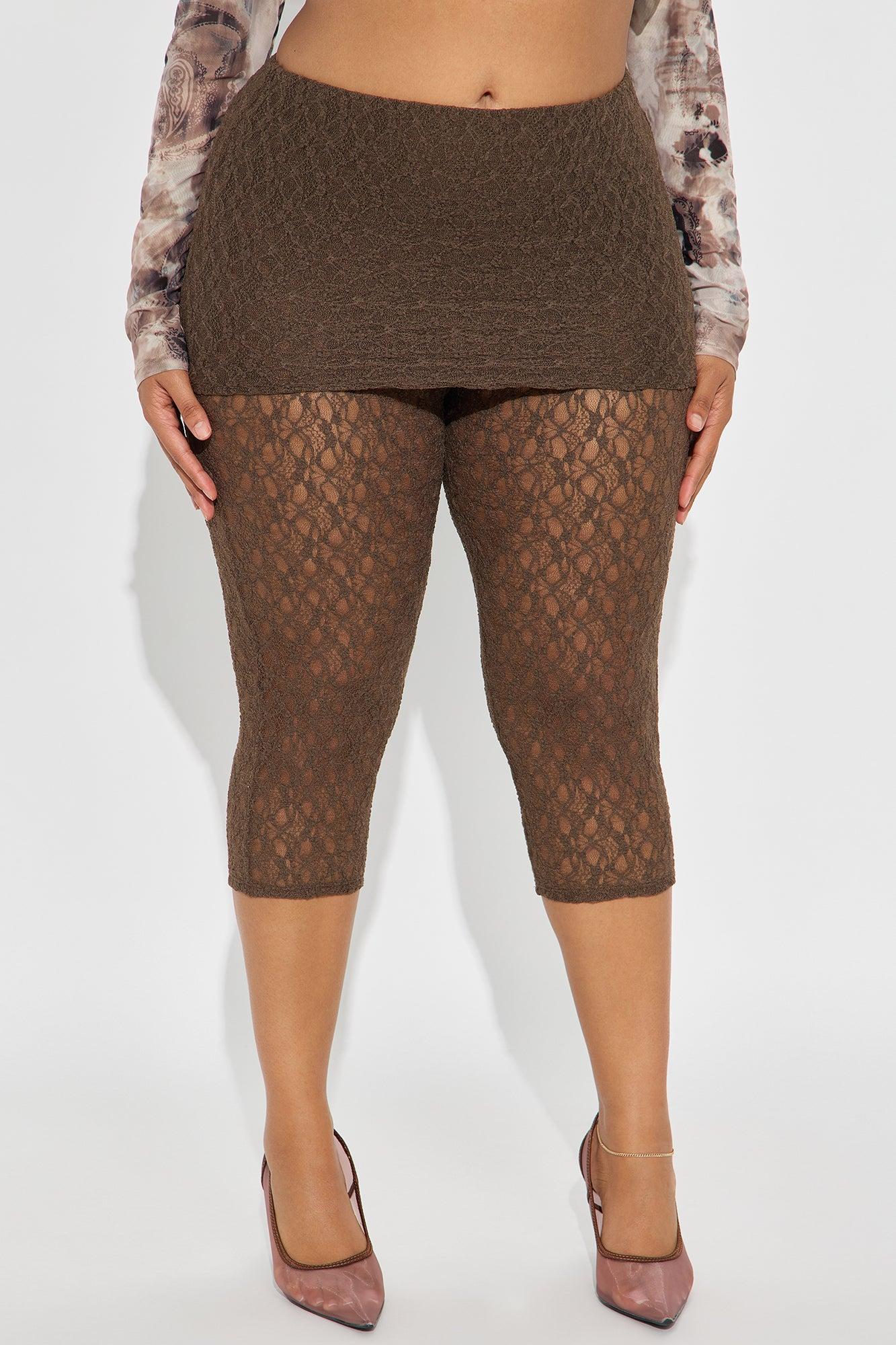 Raylene Mid Rise Lace Capri Legging - Chocolate Product Image