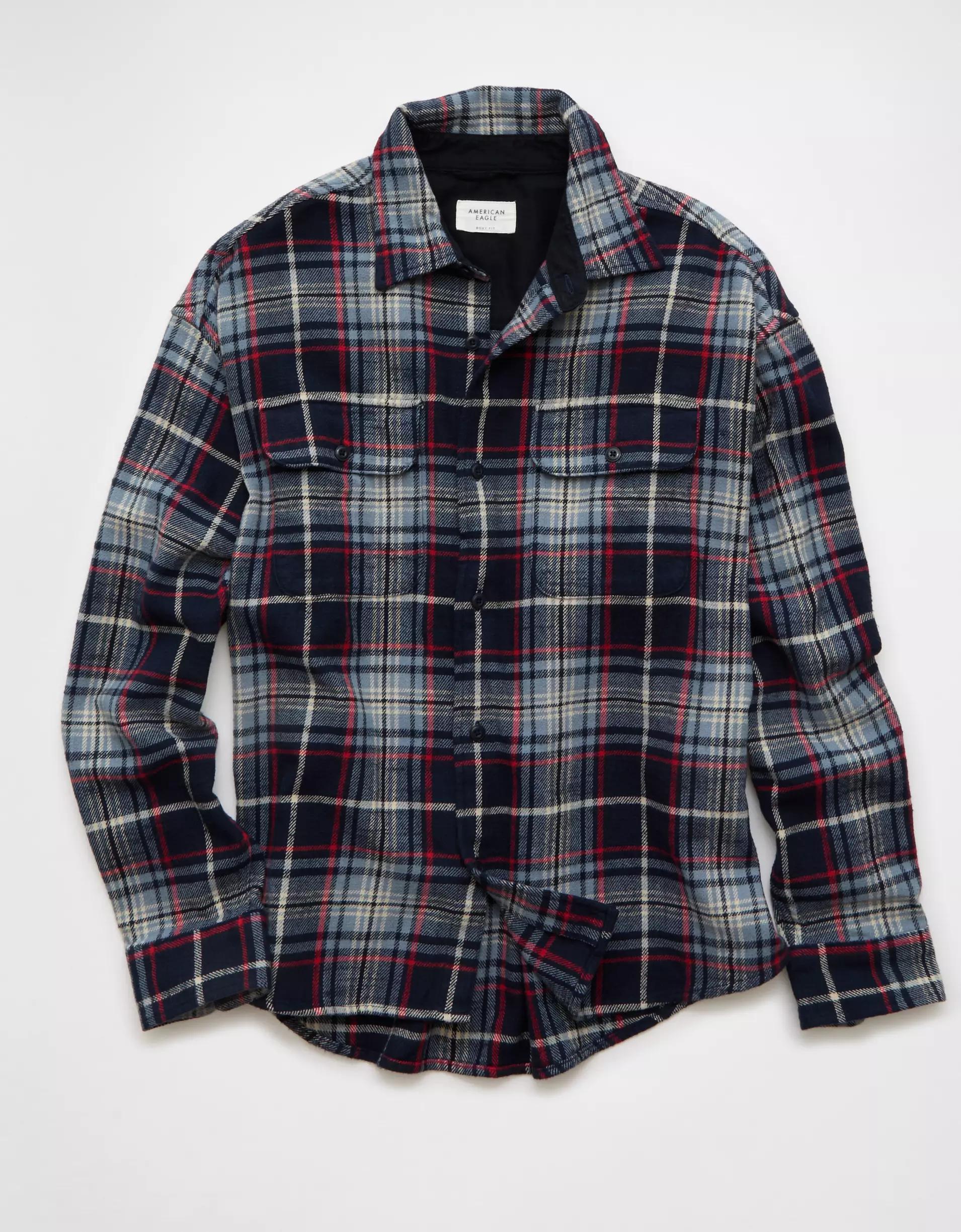 AE Boxy Flannel Shirt Product Image