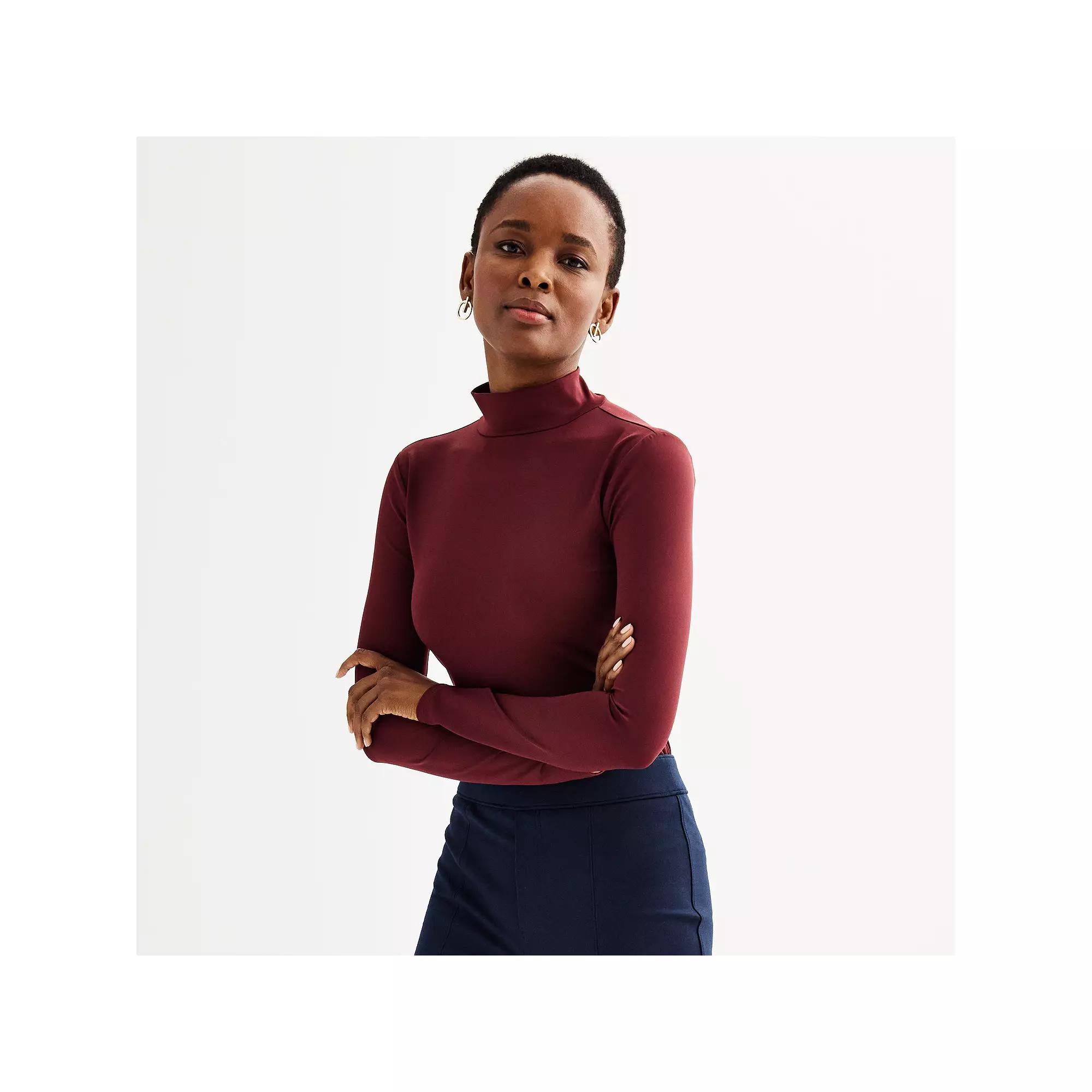 Women's Nine West Sculpted Long Sleeve Mockneck Bodysuit, Size: Medium, Mineral Black Product Image