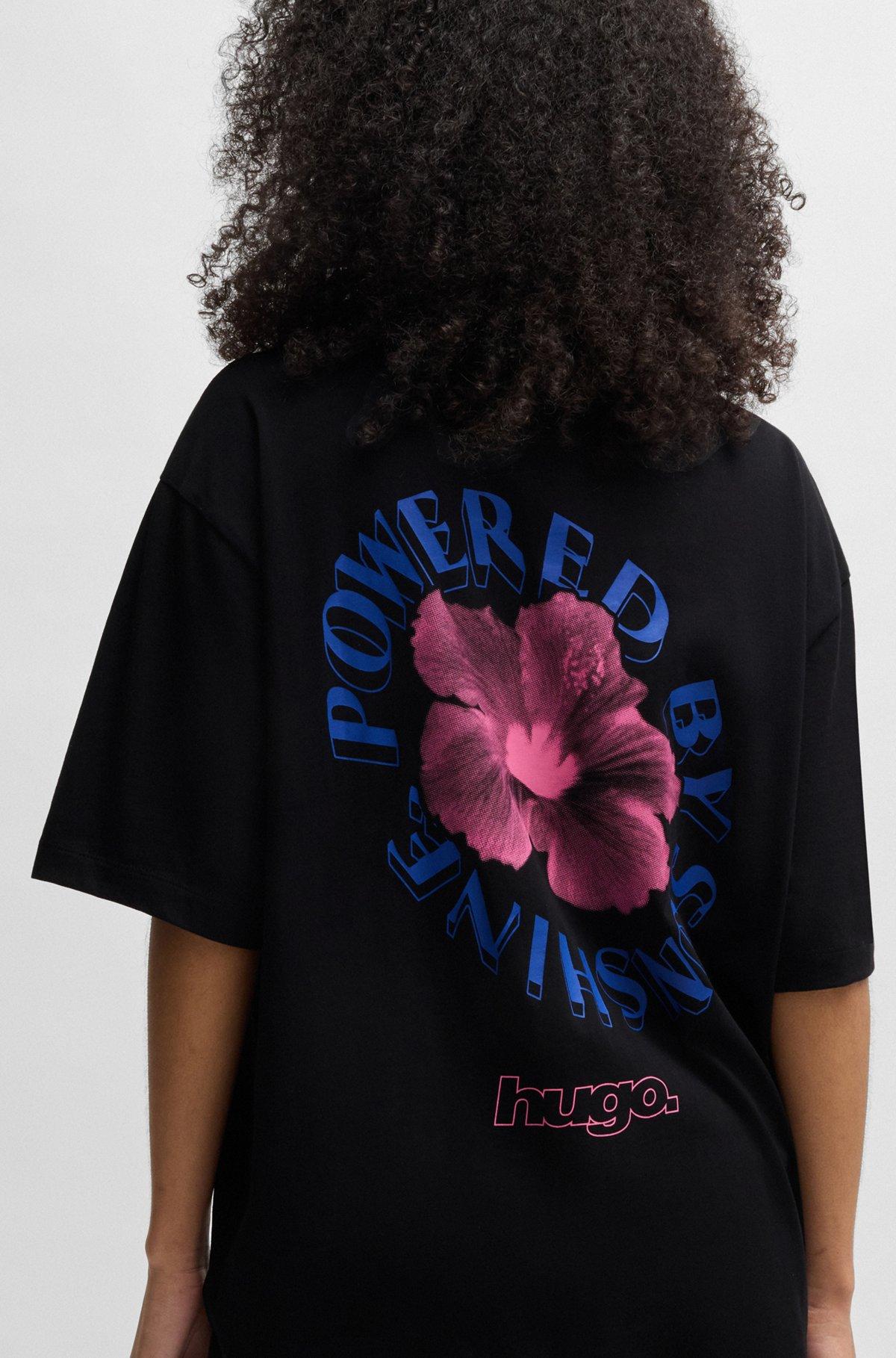 HUGO - Cotton-jersey T-shirt with Happy HUGO logo - Black Product Image