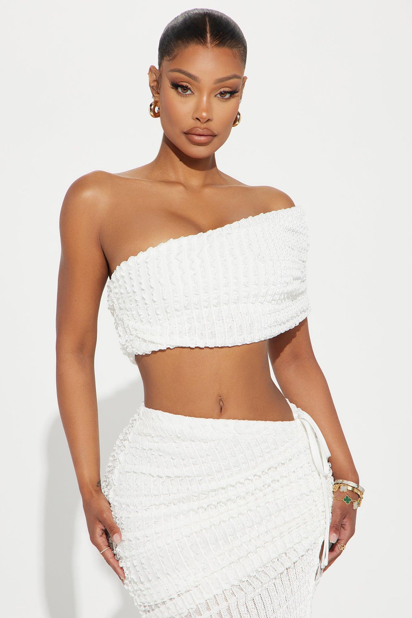 Angelic One Shoulder Midi Skirt Set - Ivory Product Image