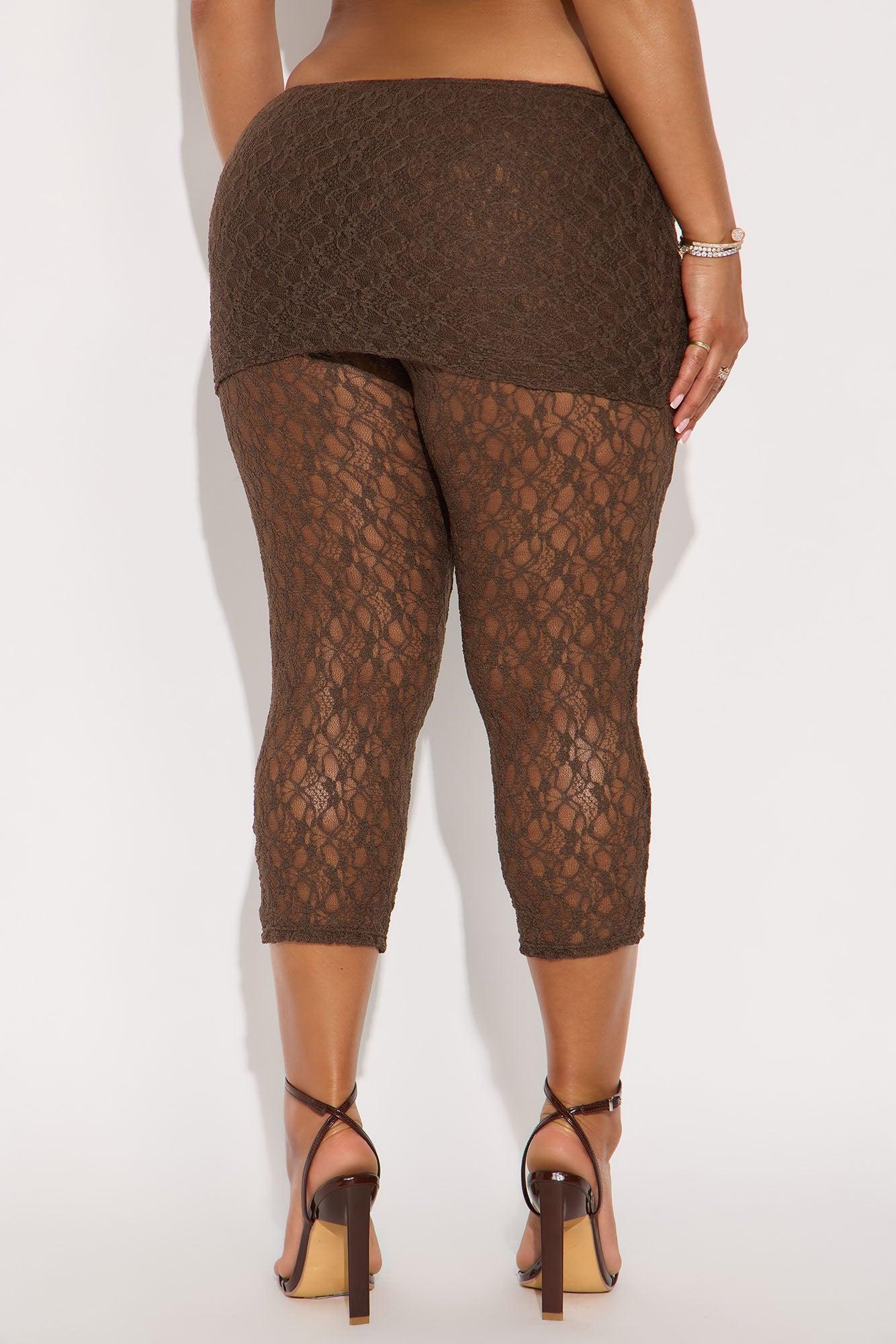 Raylene Mid Rise Lace Capri Legging - Chocolate Product Image