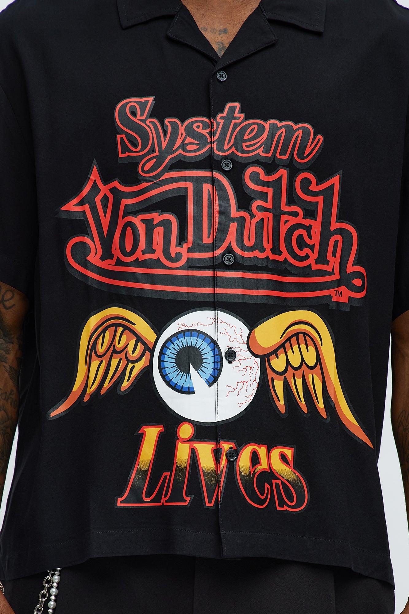 Von Dutch Cropped Logo Button Up Shirt - Black Male Product Image