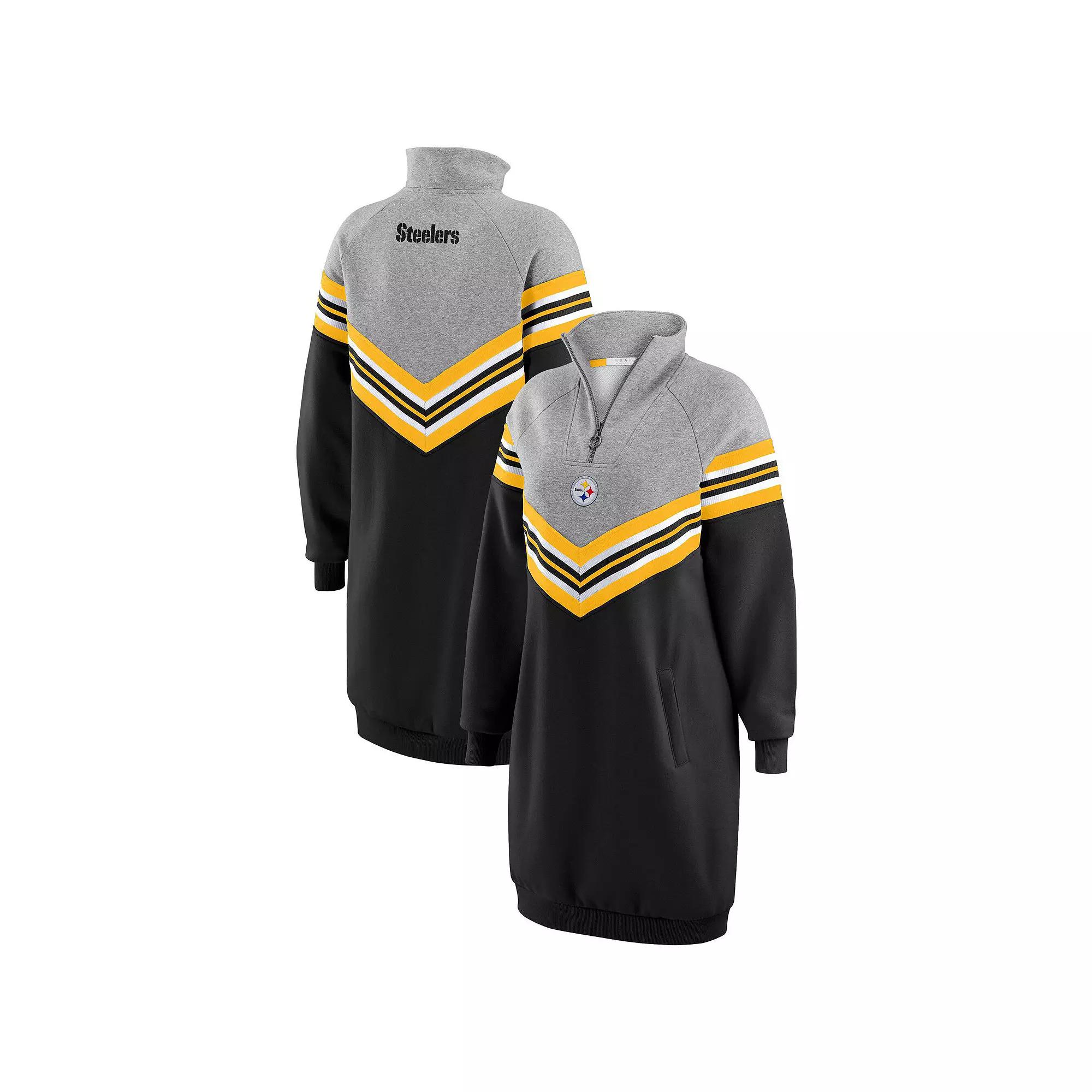 Women's WEAR by Erin Andrews Black/Heather Gray New Orleans Saints Chevron Stripe Dress,  Product Image