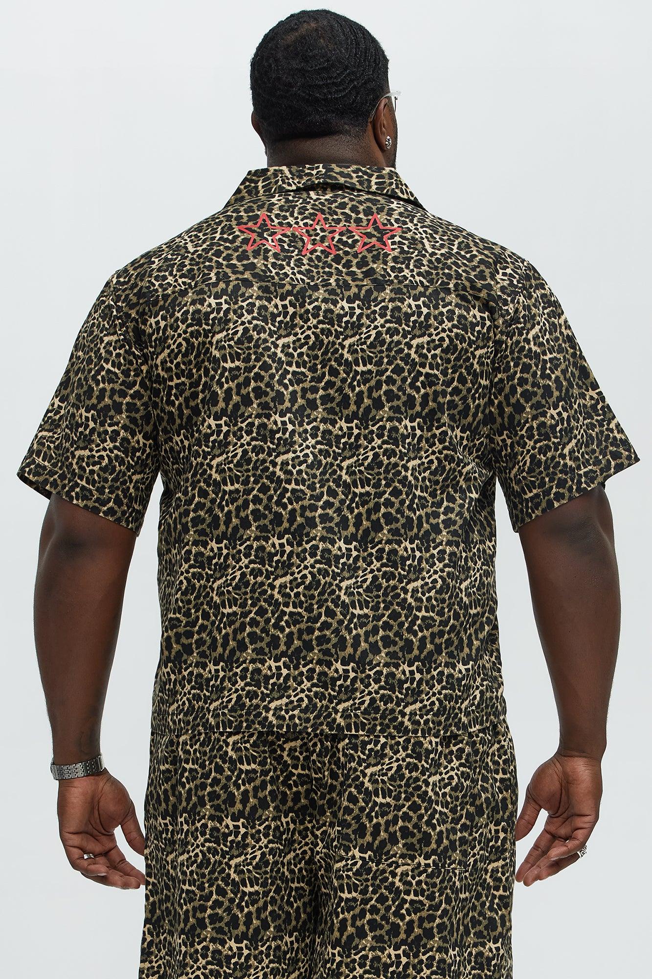 Cheetah Star Cropped Animal Print Button Up Shirt - Brown Combo Product Image