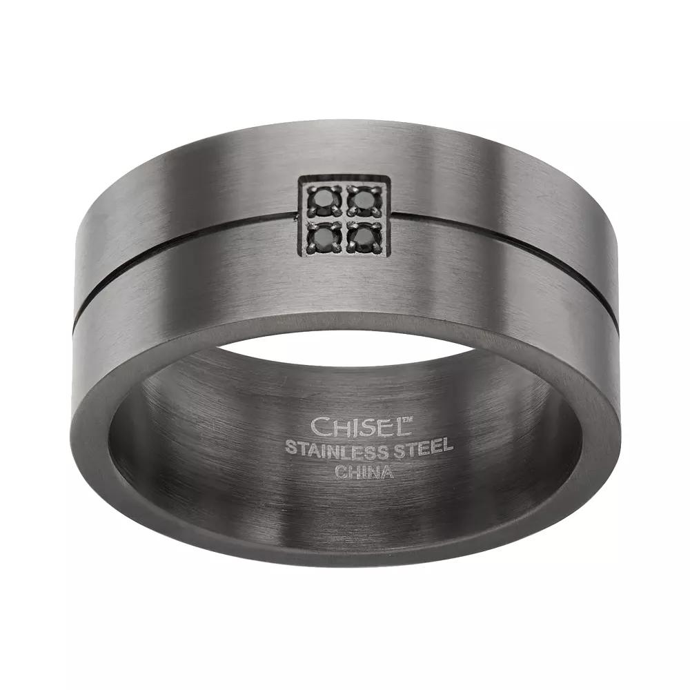 Black Diamond Accent Stainless Steel Stripe Band - Men, Men's, Size: 12.50 Product Image