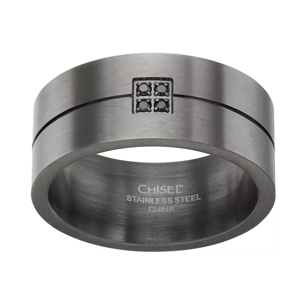 Black Diamond Accent Stainless Steel Stripe Band - Men, Men's, Size: 12.50 Product Image