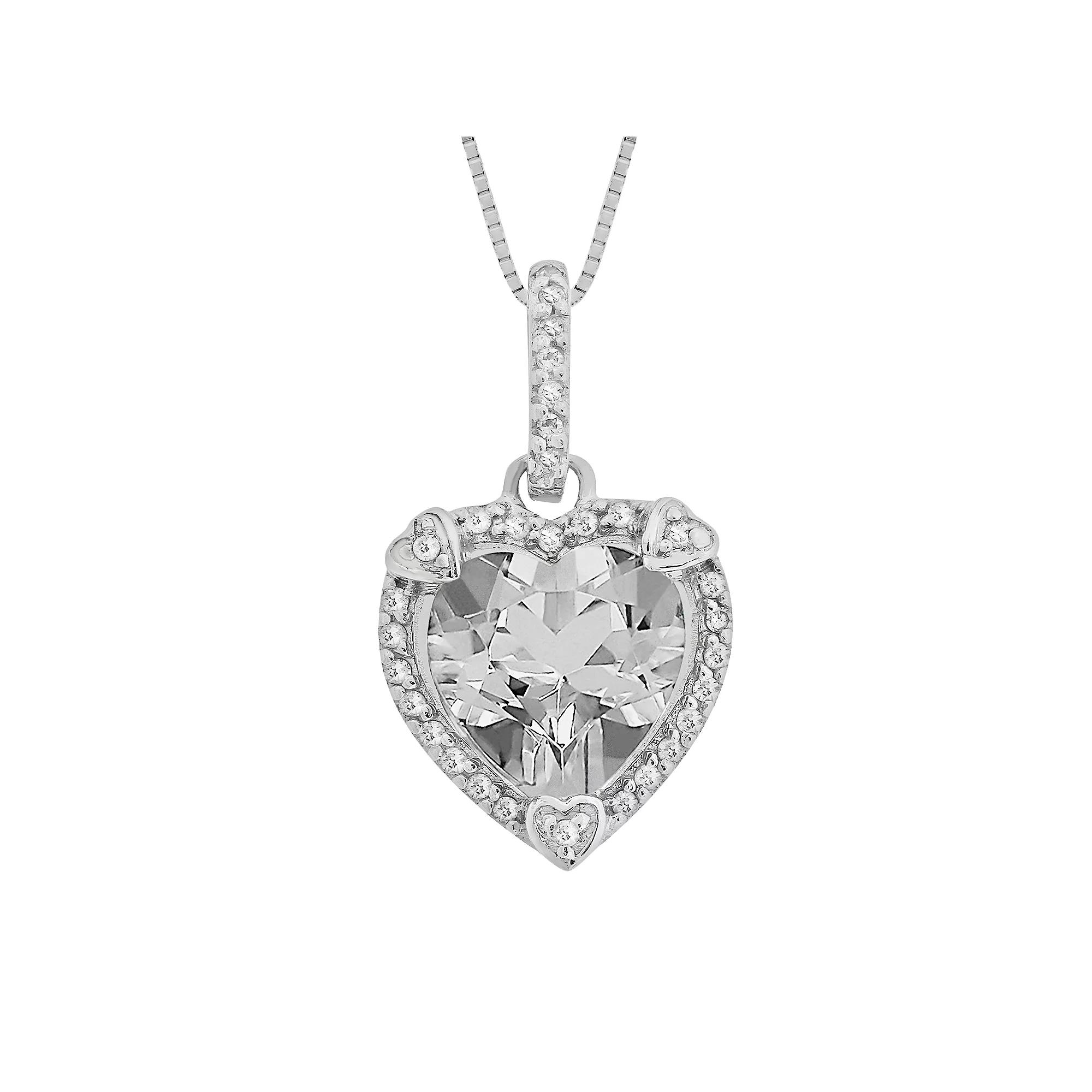 Gemminded Sterling Silver White Topaz and Diamond Accent Heart Frame Pendant, Women's, Size: 18" Product Image