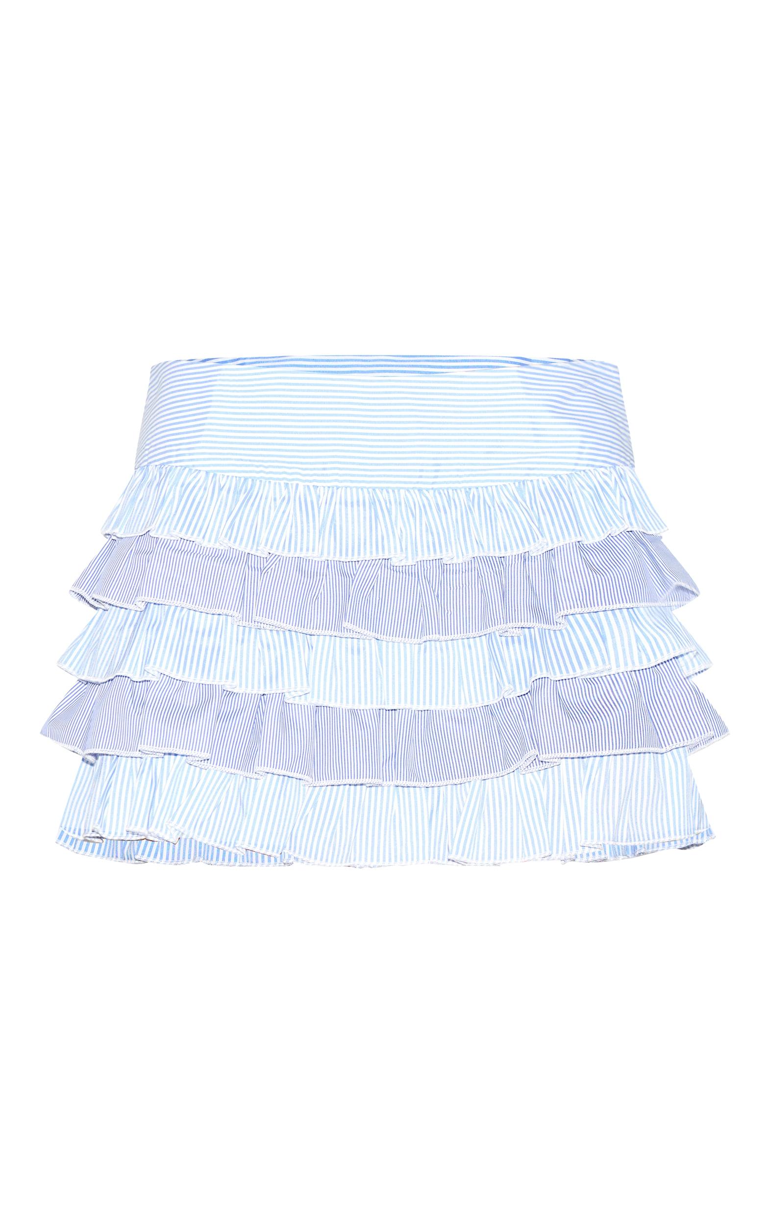 Blue Contrast Pinstripe Cotton Poplin Rara Mini Skirt Product Image