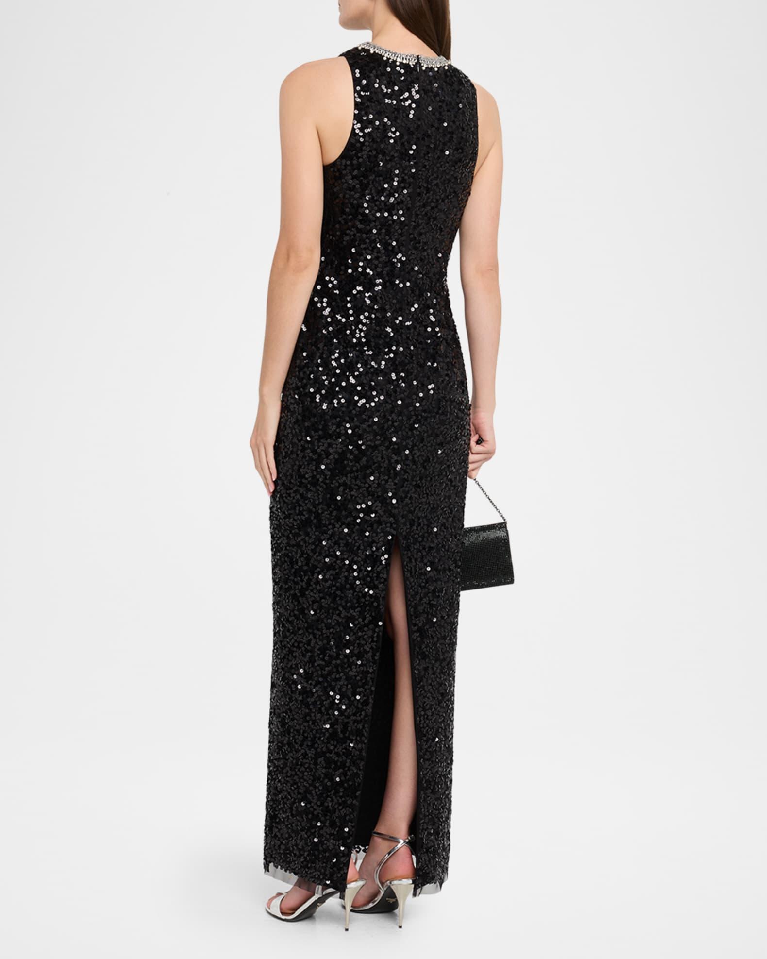 Bead-Trim Sequin Column Gown Product Image