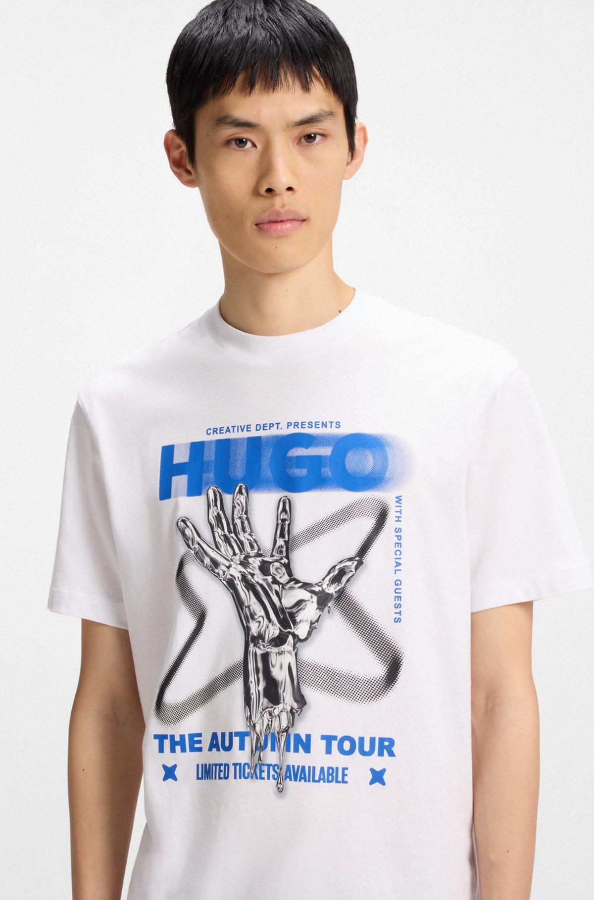 HUGO - Cotton-jersey T-shirt with music-inspired artwork - White Product Image