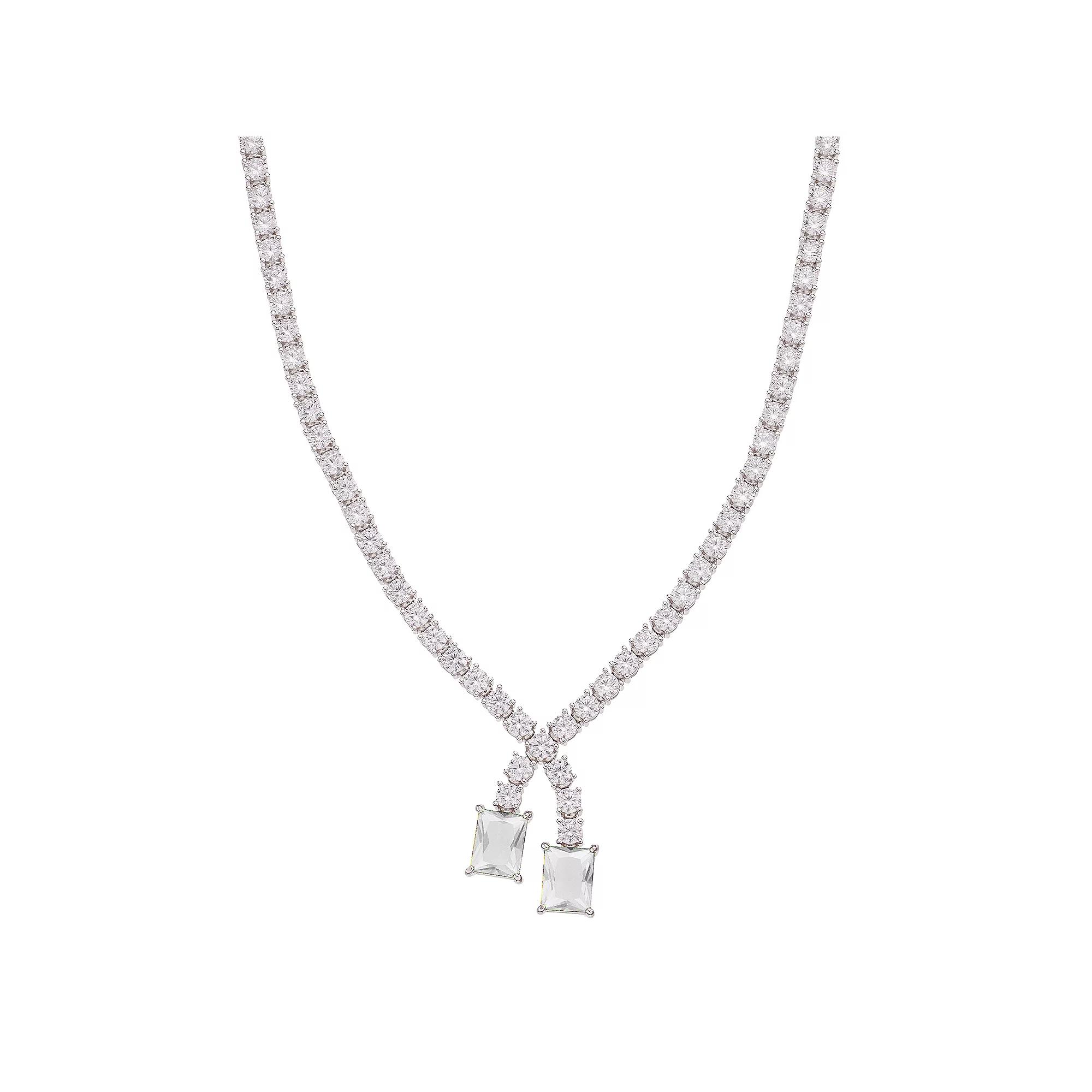 Sterling Silver Cubic Zirconia Double-Stone Drop Tennis Necklace, Adult Unisex,  Product Image