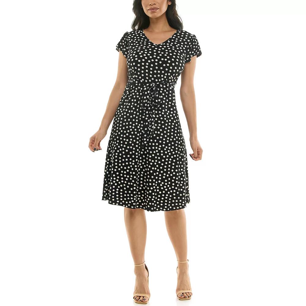 Women's Nina Leonard V-Neck Self Sash Dress, Size: Large, Black Red Product Image