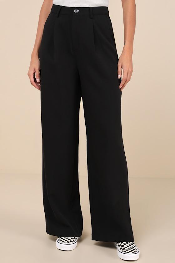 Composed Moment Black High-Rise Wide-Leg Trouser Pants Product Image