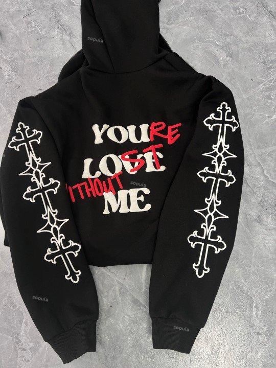 Your Lost Without Me Puff Print Graphic Zip-Up Hoodie Product Image