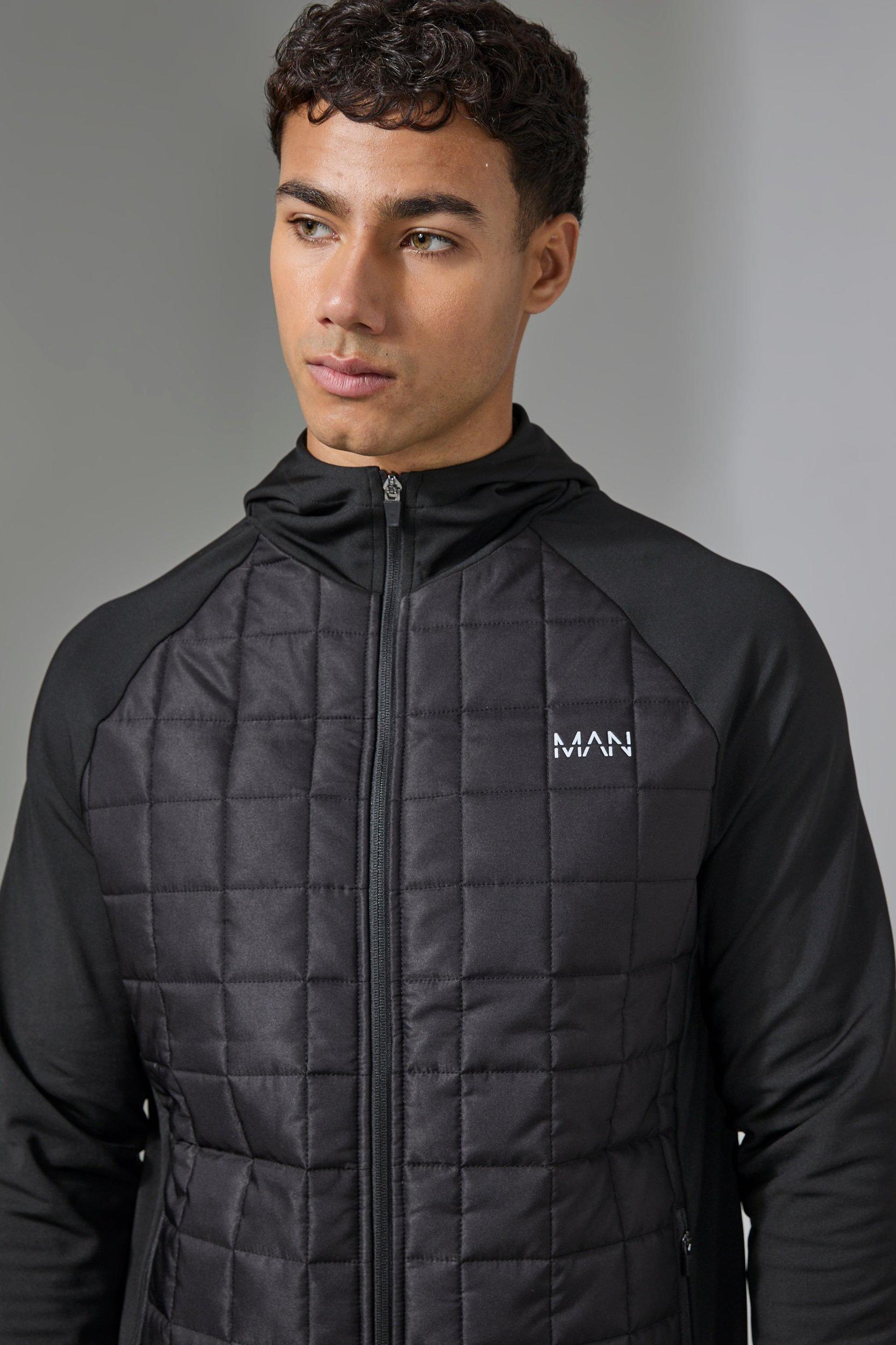 Man Active Plaid Quilted Zip Through Hoodie | boohooMAN USA Product Image