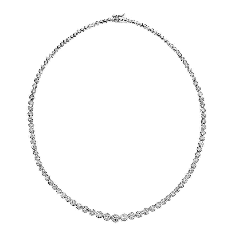 Cubic Zirconia Sterling Silver Graduated Size Tennis Chain Anniversary Necklace, Womens Gold Tone Product Image