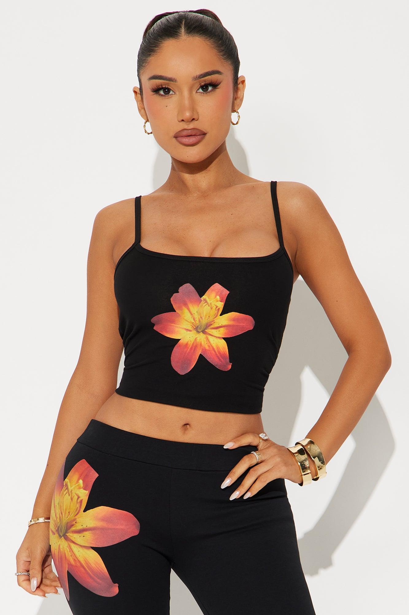Summer Hibiscus Capri Pant Set - Black/combo Product Image