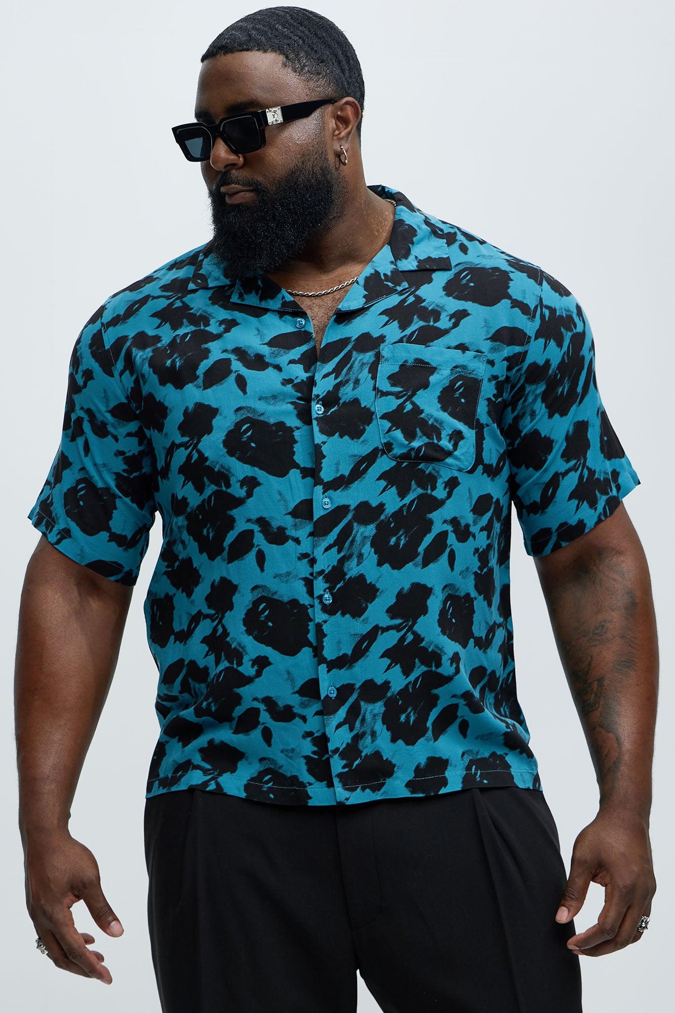 Blue Flowers Cuban Collar Shirt - Blue Product Image