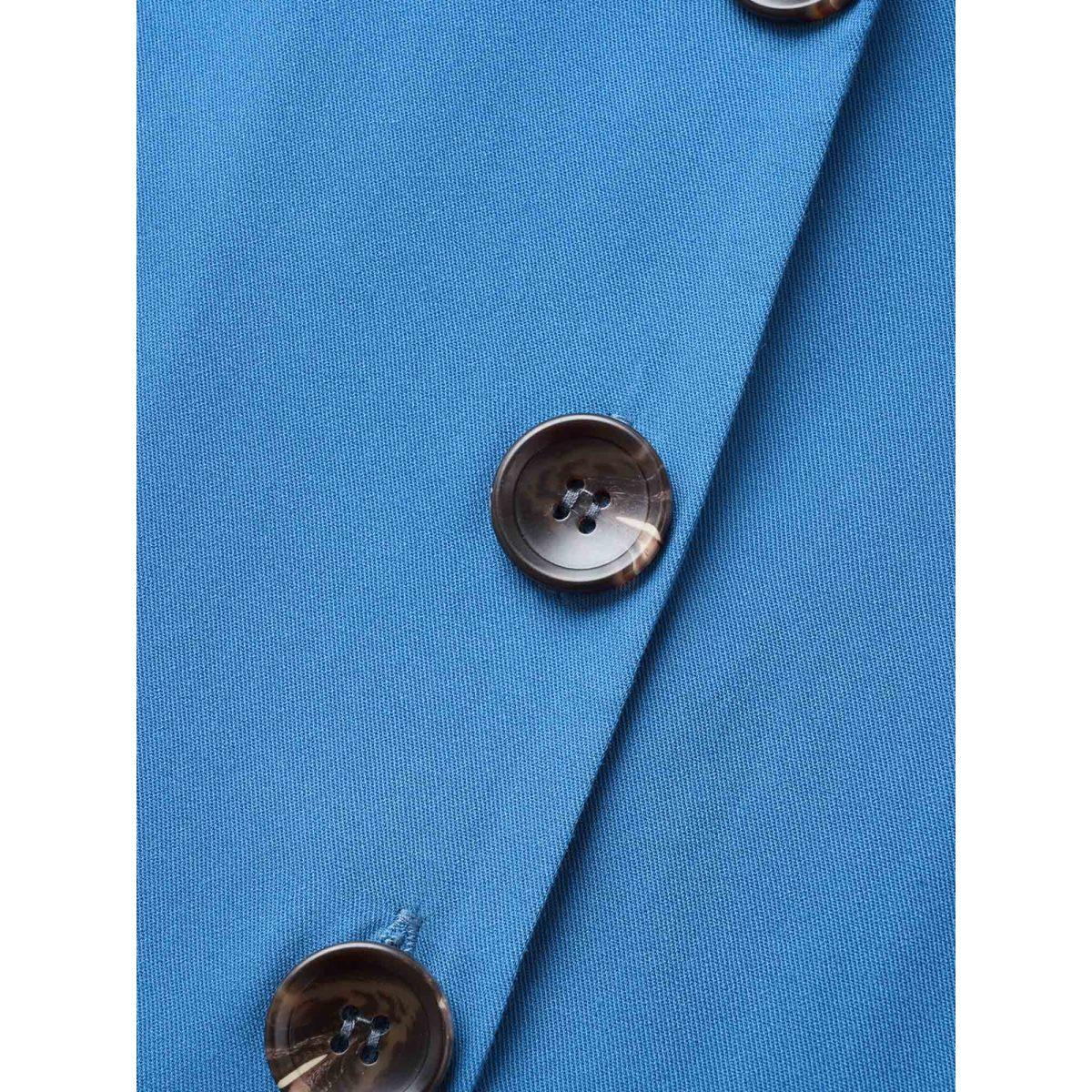 Plus Size Plain Shirt Collar Pleated Midi Dress Mediumblue Women At the Office Pleated Shirt collar Short sleeve Curvy BloomChic 10/M Product Image