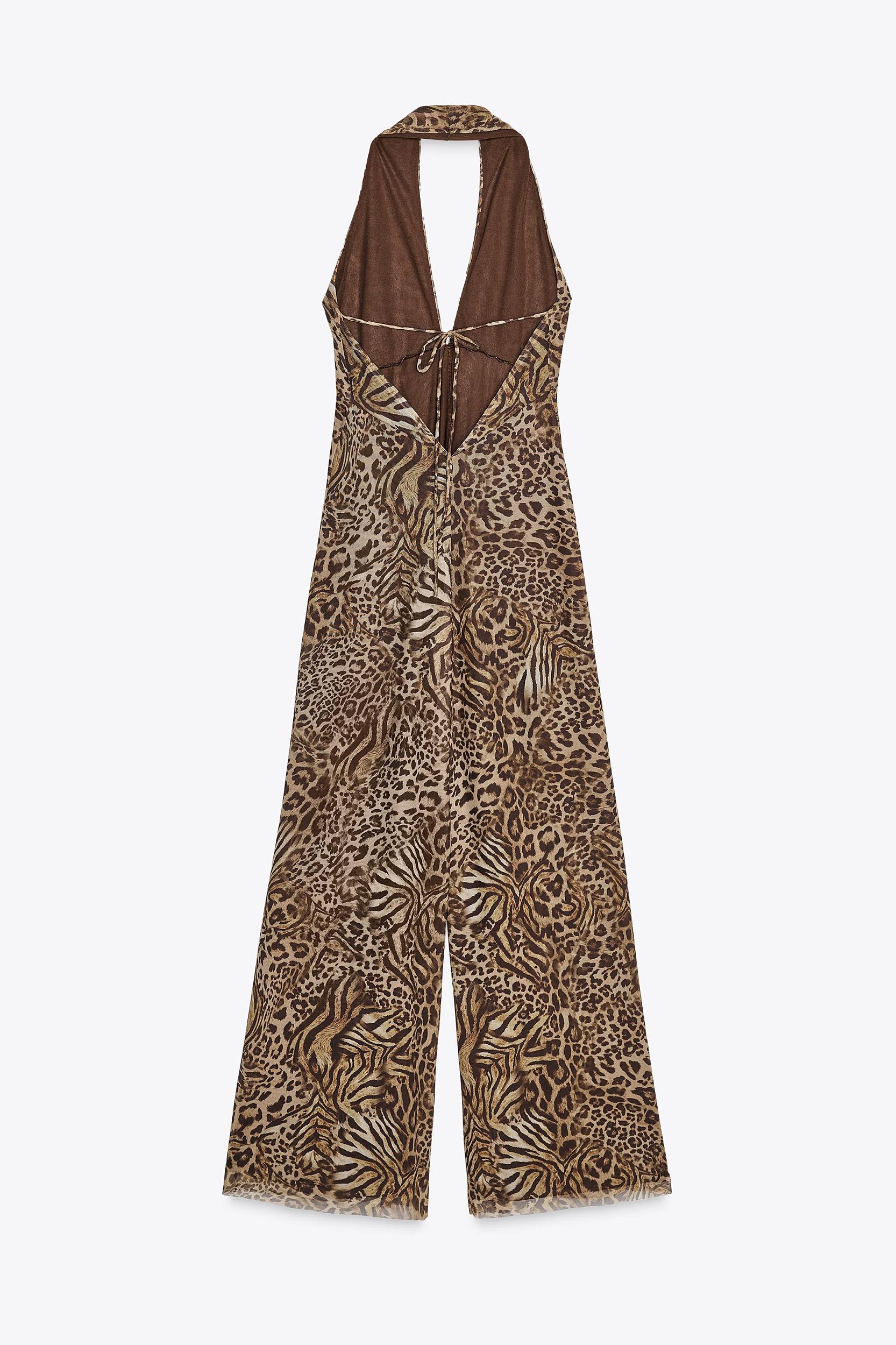 ANIMAL PRINT TULLE HALTER JUMPSUIT Product Image