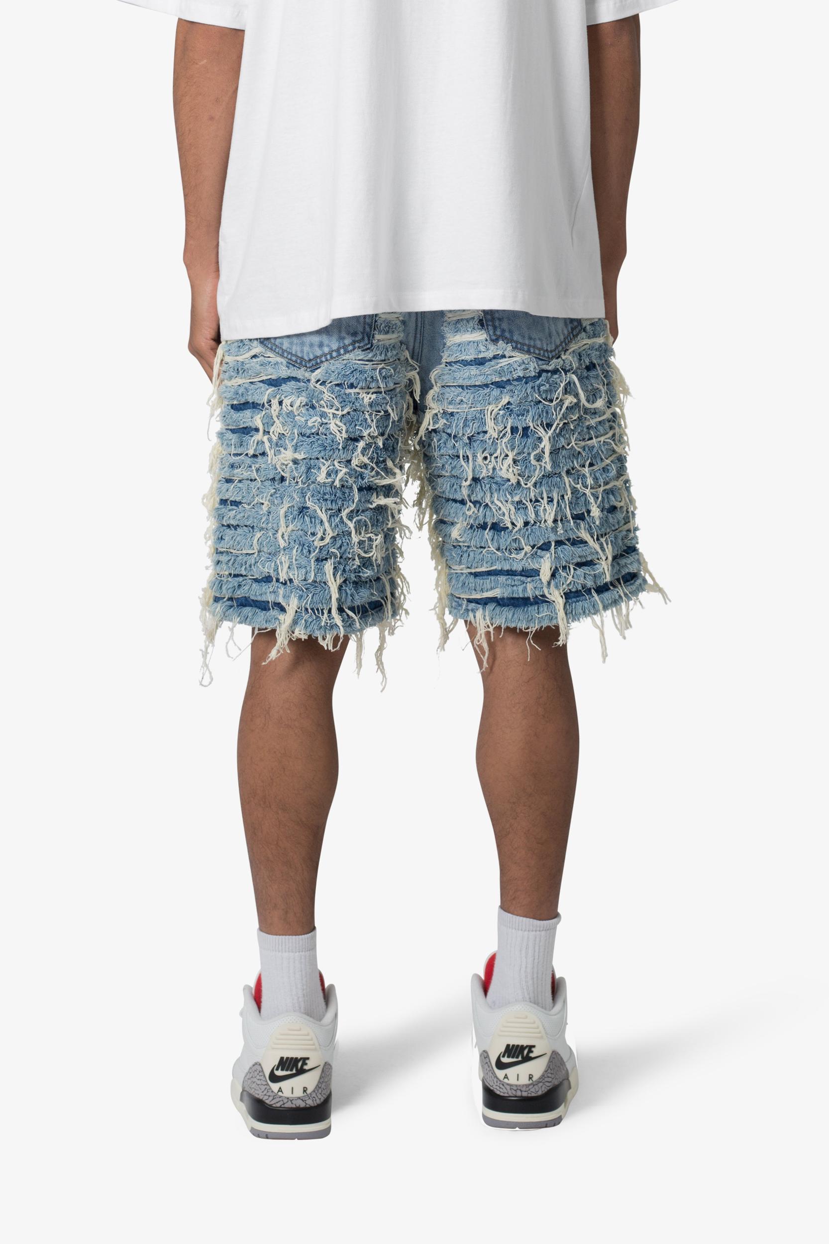 Allover Frayed Denim Shorts - Blue Product Image