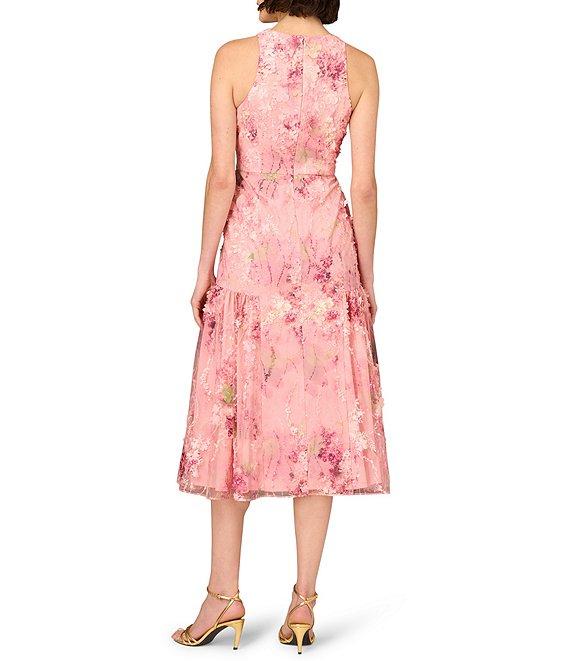 Aidan Mattox Round Neck Sleeveless 3D Embroidered Lace Trumpet Midi Dress Product Image