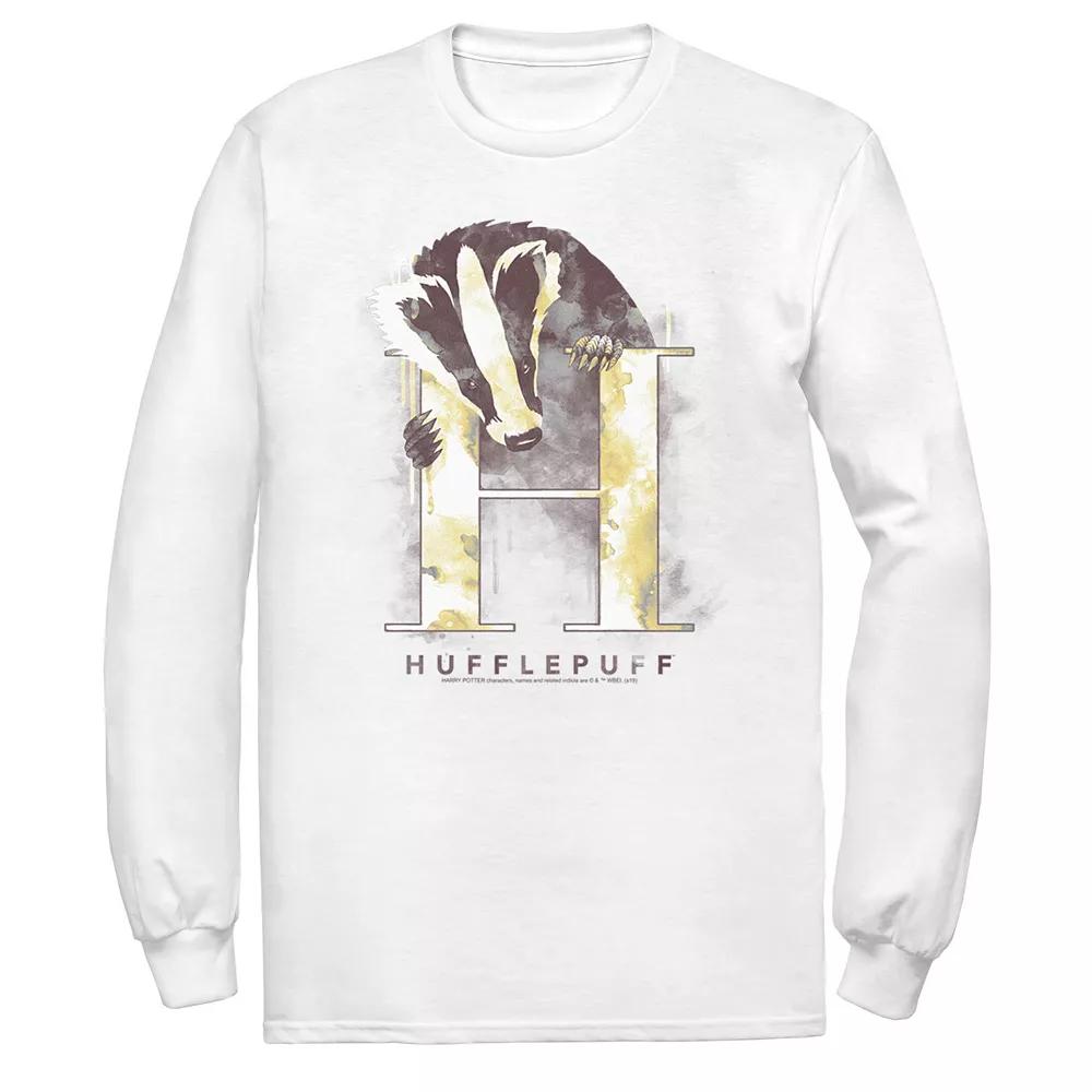 Men's Harry Potter Hufflepuff House Watercolor Long Sleeve Tee, Size: XL, White Product Image