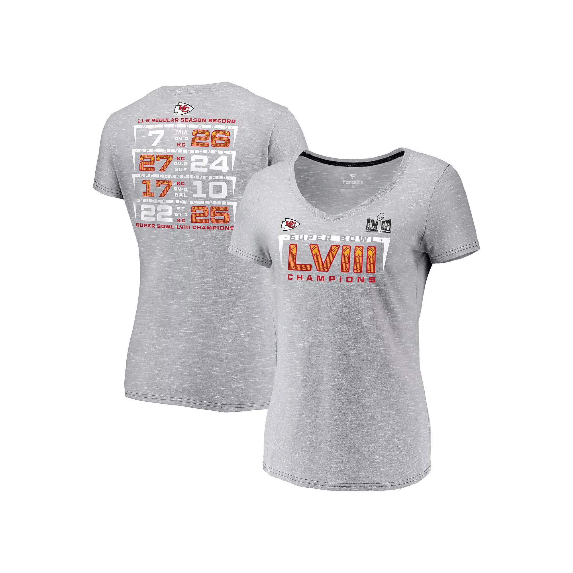 Women's Fanatics Branded  Gray Kansas City Chiefs Super Bowl LVIII Champions Counting Points V-Neck T-Shirt, Size: XL, Grey Product Image