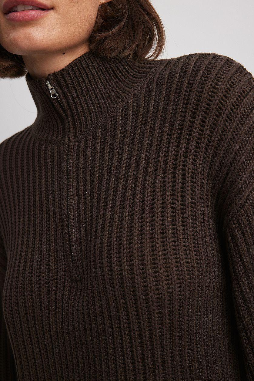 High Neck Zipped Knitted Sweater Product Image