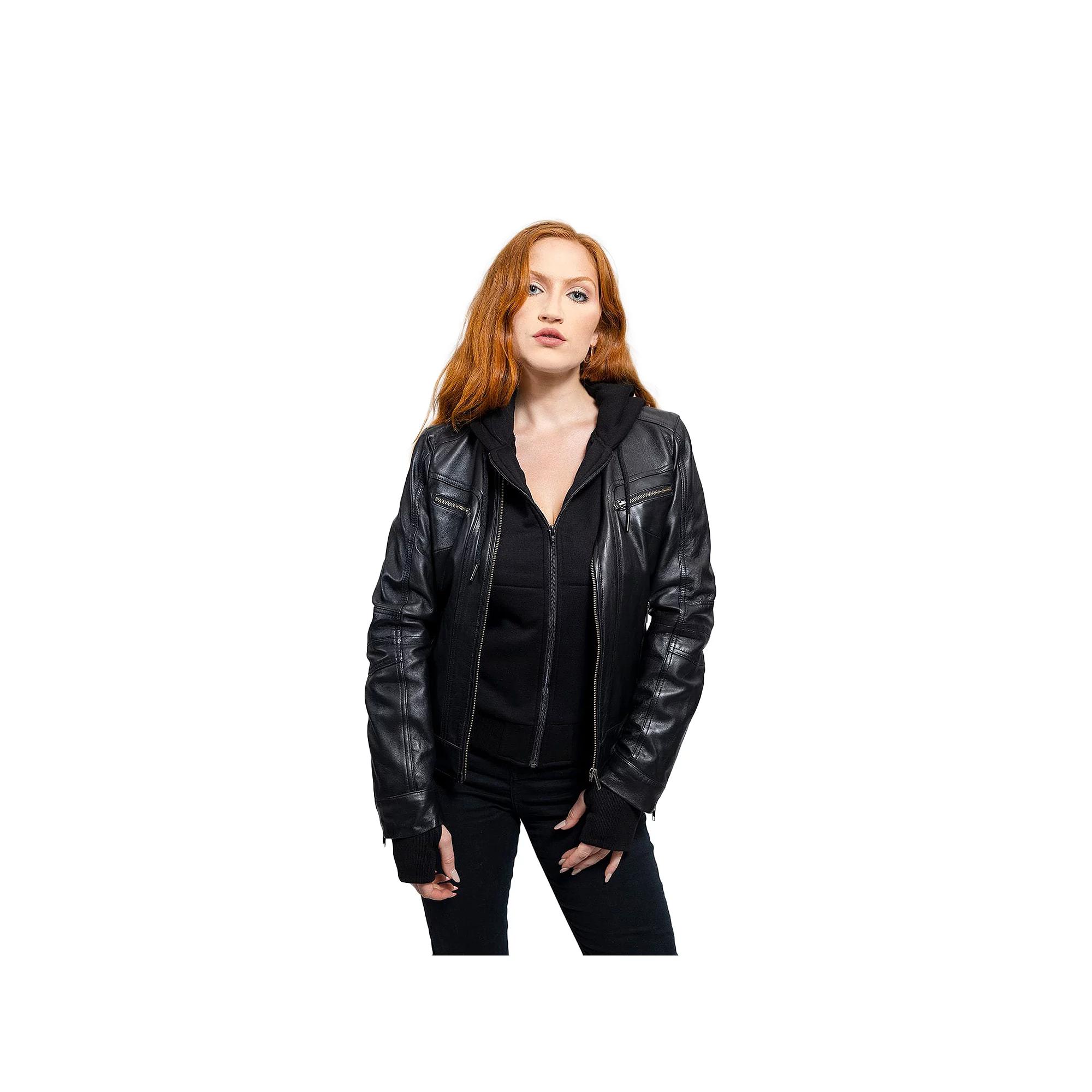 Women's Whet Blu April Hooded Leather Jacket,  Product Image