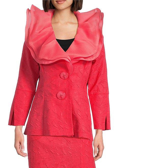 IC Collection Organza Ruffle V-Neck Long Sleeve Jacket Product Image