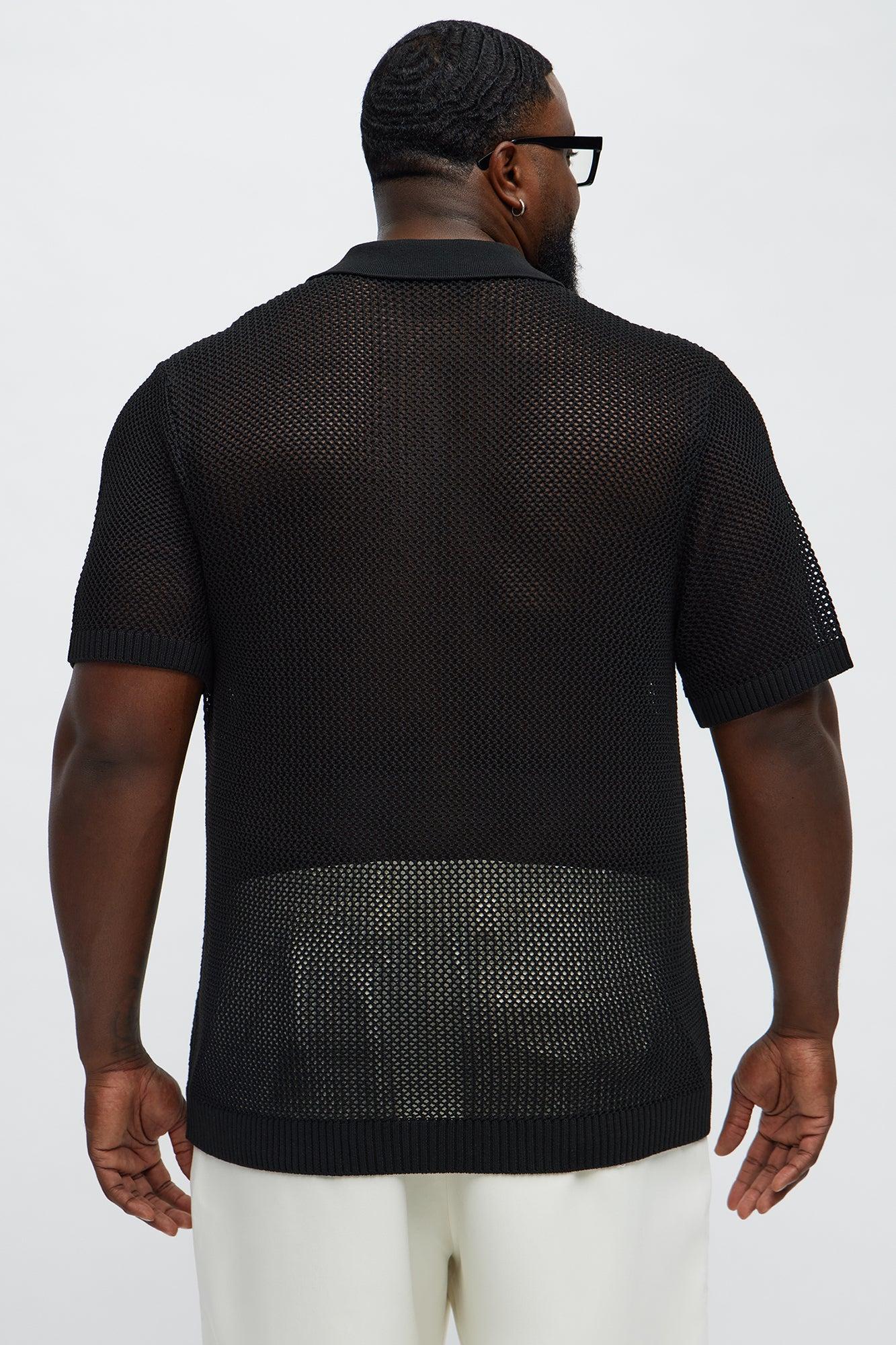 Vacation Me Please Open Knit Polo - Black Product Image