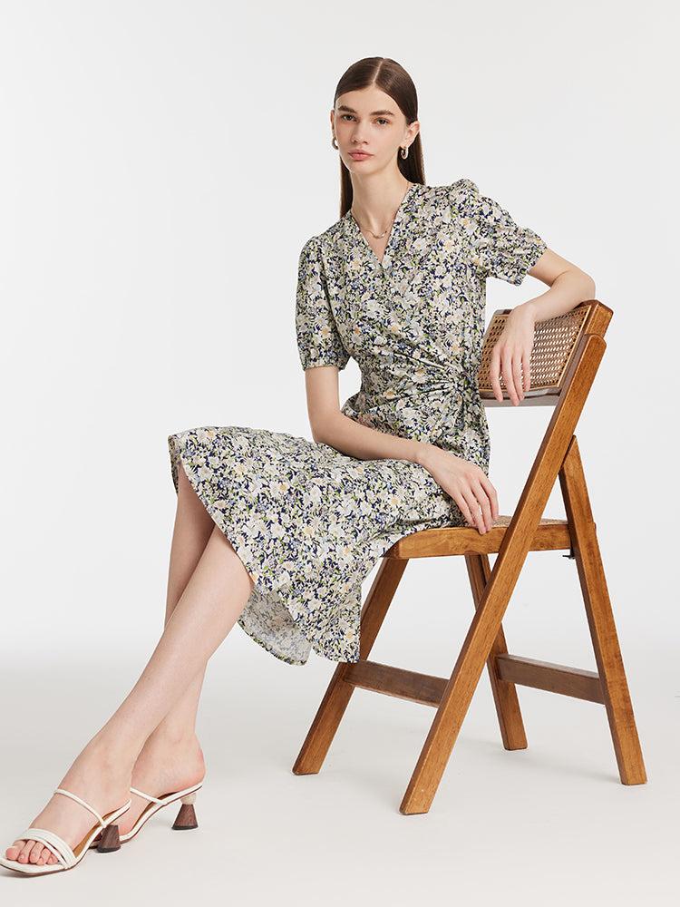 Floral Print Waist Twist Women Midi Dress Product Image