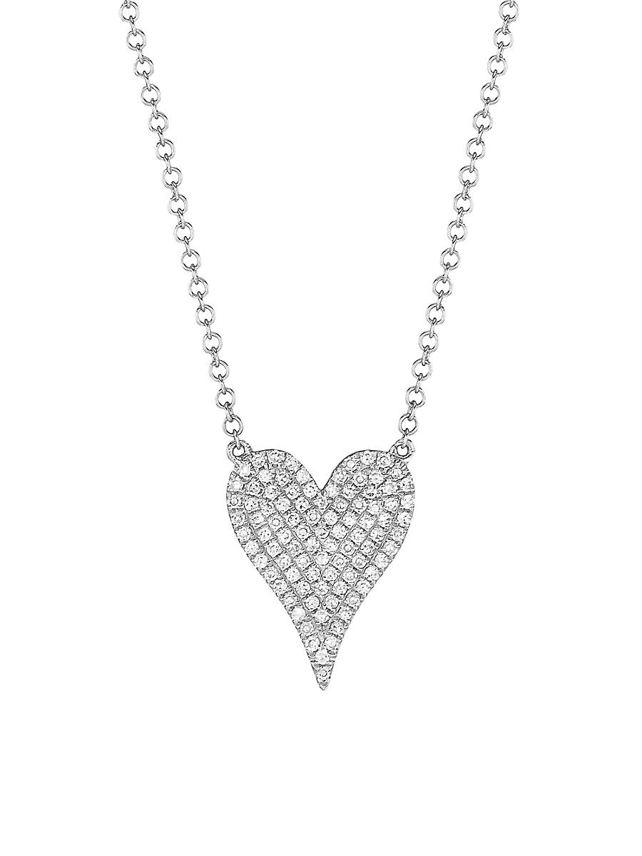 Womens 14K White Gold & 0.21 TCW Diamond Heart Pendant Necklace Product Image
