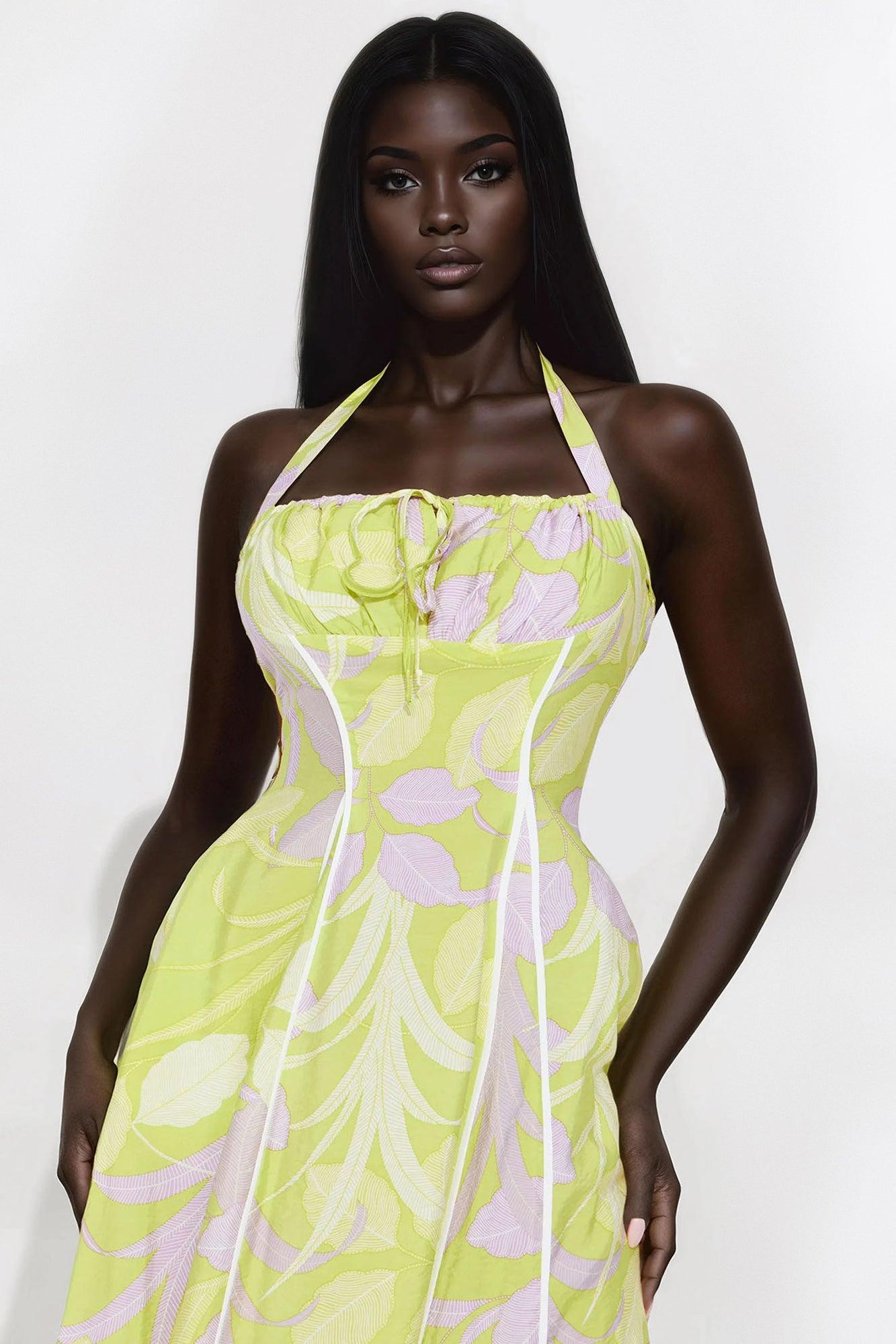 Chelsea Halter Midi Dress - Chartreuse Product Image