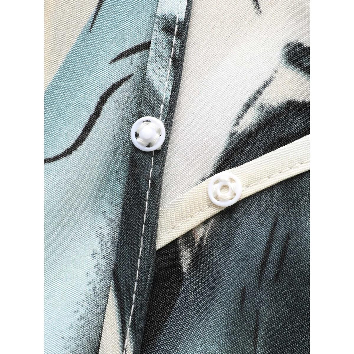 Plus Size Watercolor Floral Overlap Collar Midi Dress Aegean Women Elegant Gathered Overlap Collar Long Sleeve Curvy BloomChic 28/5X Product Image