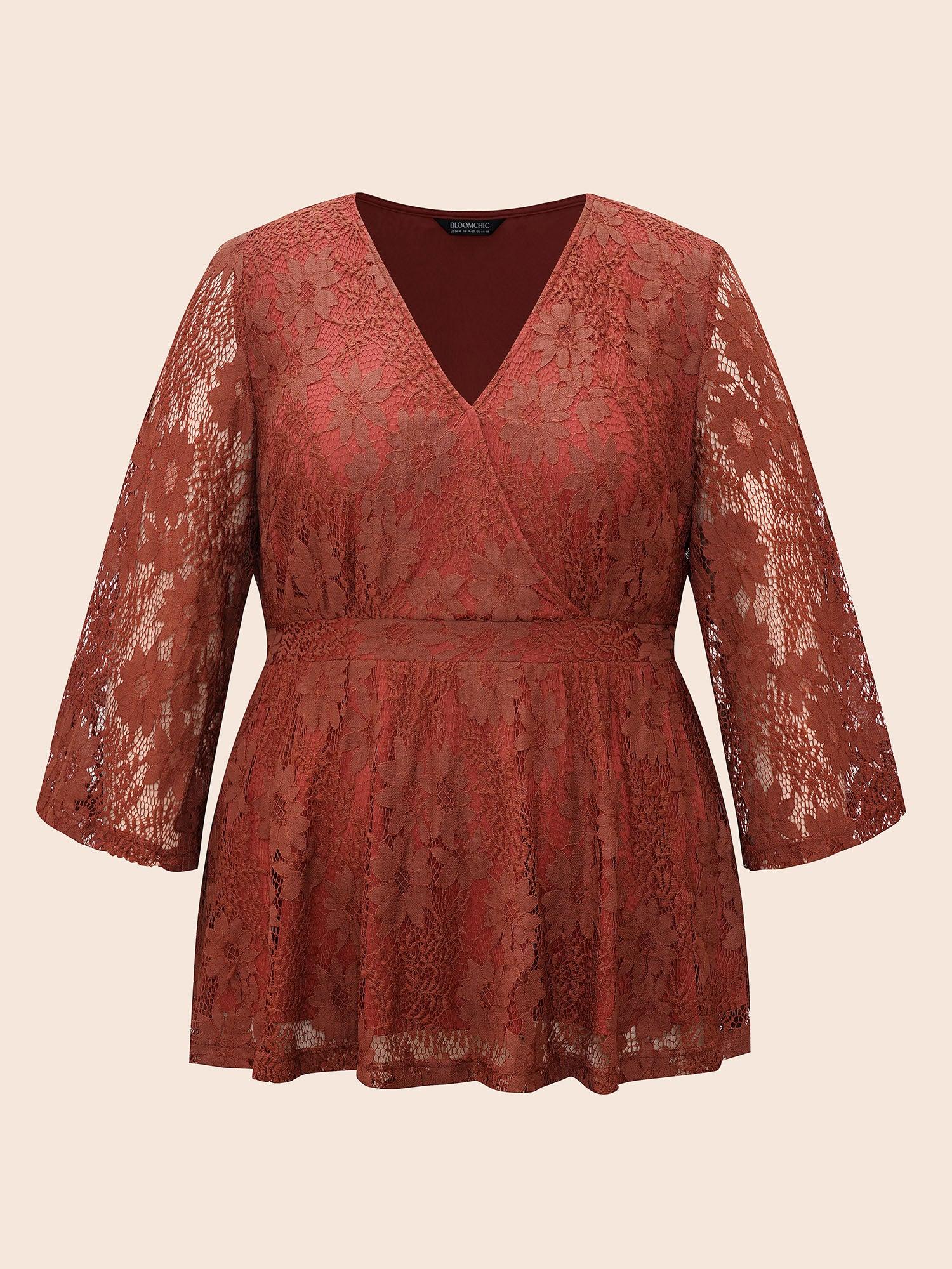 Crochet Lace Mesh Bell Sleeve Blouse Female Product Image