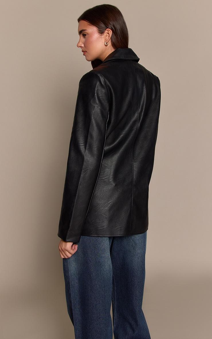 Washed Black Textured Faux Leather Blazer Product Image